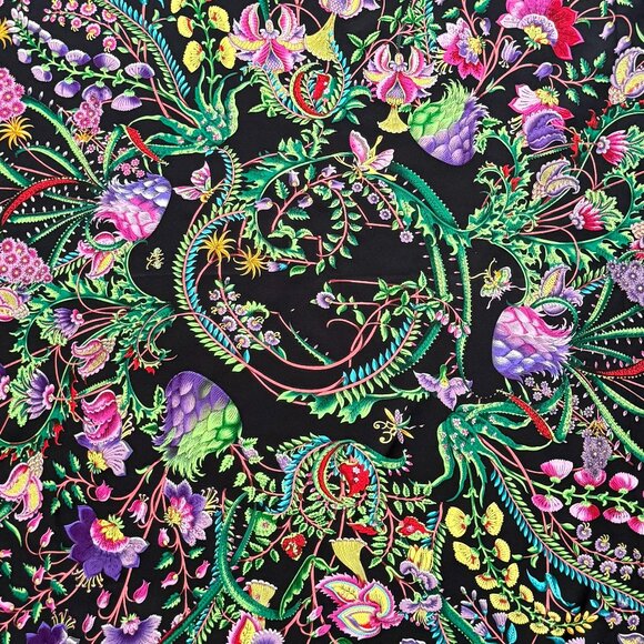 Display #3 Gucci Floral Black Green Multicolor Flora Silk Scarf Wrap main image 8